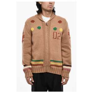 Dsquared² Embroidered Maxi Sweater with Hood and Zip Closure