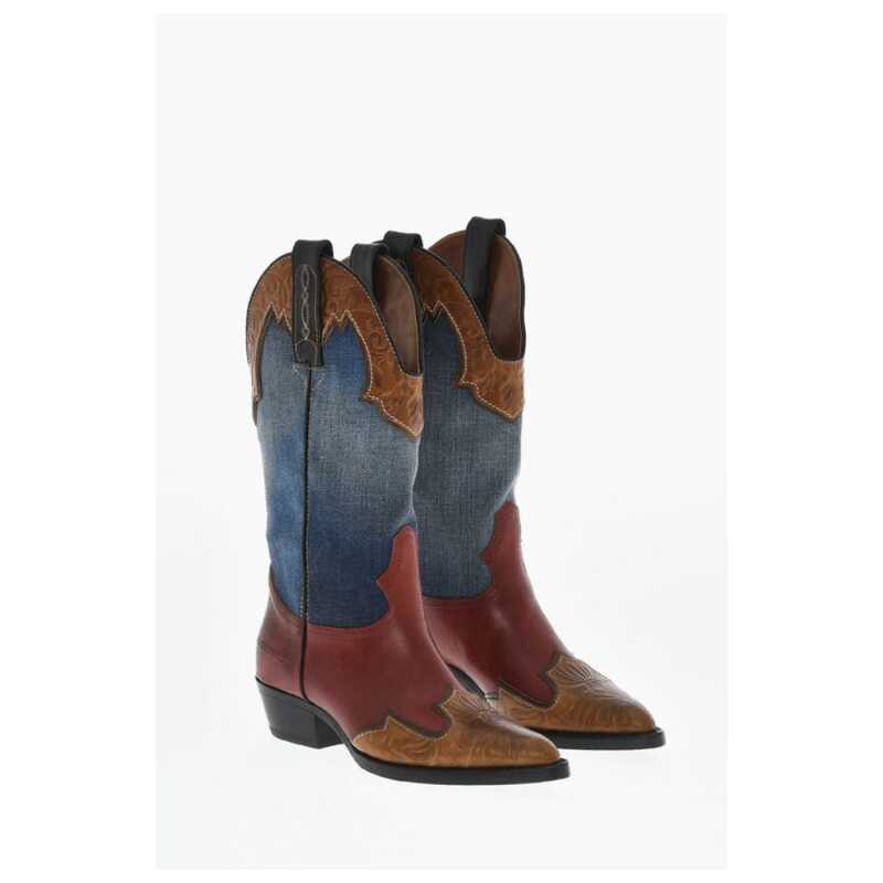Dsquared² Denim VINTAGE Texan Boots With Leather Details, theFeinheit