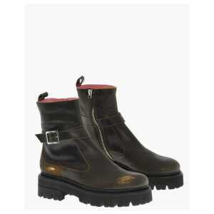 Dsquared² Vintage Effect Leather Combat Boots With Buckle