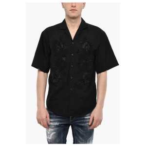 Dsquared² Floral-Motif Short Sleeve Shirt with Rhinestone