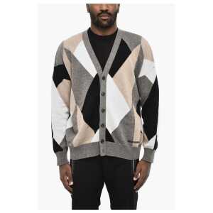 Dsquared² V-Neck Color Block Virgin Wool Cardigan