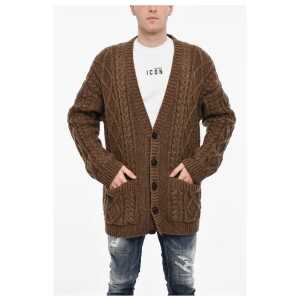 Dsquared² Oversized Fit Cable Knit Cardigan with 2 Patch Pockets