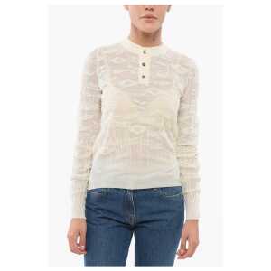Bottega Veneta Jacquard Cotton Sweater with Buttoned Neck