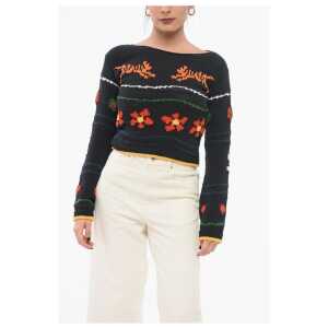 Kenzo Jacquard Cotton Blend Crop Sweater