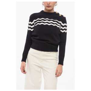 Patou Crew Neck Wave Motif Cotton Blend Sweater