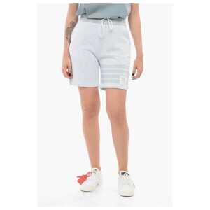 Thom Browne Drawstringed Silk Blend Shorts with Awning Motif