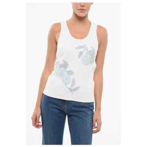 Bottega Veneta Ribbed Cotton Tank Top with Beaded Embroidery