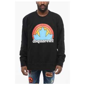 Dsquared² Crew Neck RAINBOW LEAF Fleeced Cotton Sweatshirt