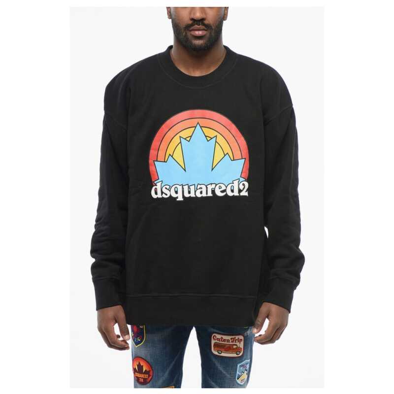 Dsquared² Crew Neck RAINBOW LEAF Fleeced Cotton Sweatshirt, theFeinheit