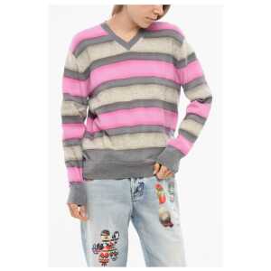 Dsquared² Balanced Stripe Wool Blend Sweater with V Neck