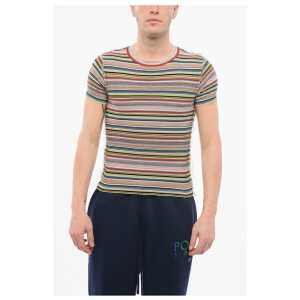 Maison Margiela Short-sleeved REVERSE Crew Neck Sweater with Striped Motif