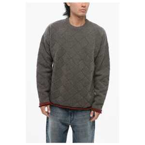 Bottega Veneta Jacquard Wool Blend Crew Neck Pullover with Contrasting Hems