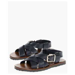 Corneliani Hammered Leather Criss-cross Sandals