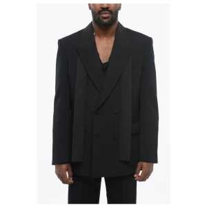 Valentino Double-breasted Virgin Wool Blazer with Tie Detail