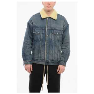 Celine Shearling Lined Denim Jacket with Rhinestoned Fringes