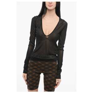 Saint Laurent Semi-sheer Sweater with Deep-U Neckline