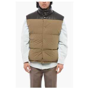 Bottega Veneta Cotton Sleeveless Down Jacket with Lambskin Detail