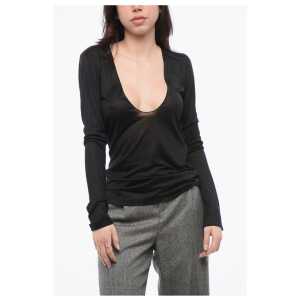 Saint Laurent Silk Sheer Sweater with V-neckline