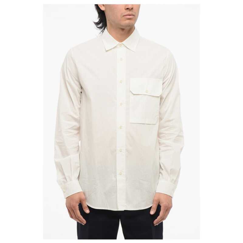 Ten c Solid Color Cotton and Nylon Shirt with Breast Pocket, theFeinheit