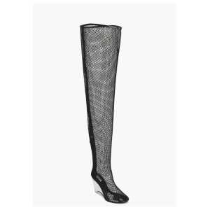 Alaïa Over the Knee Mesh Boots with Plexiglass Wedge Heel 11cm