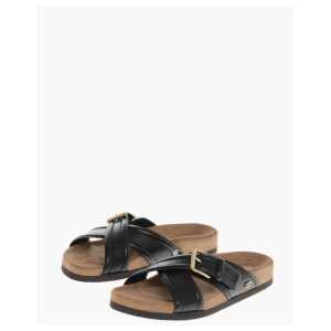 Valentino Leather Criss Cross Sliders with Rubber Sole
