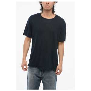 Alanui Linen Crew-neck T-Shirt with Frayed Hem