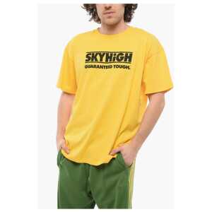 Sky High Farm Solid Color Crew-neck T-Shirt with Contrasting Print