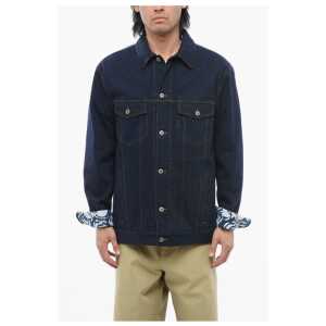Burberry Dark Washed Denim Jacket with Printed Cuffs