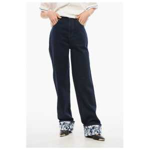 Burberry High-waisted Dark Washed Denims with Printed Cuffs 18cm