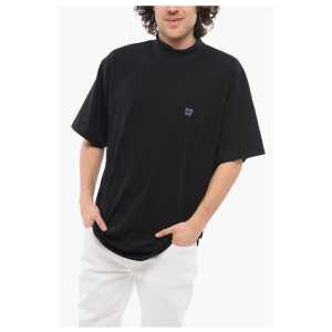 Needles Solid Color Mock-Neck T-Shirt with Butterfly Embroidery