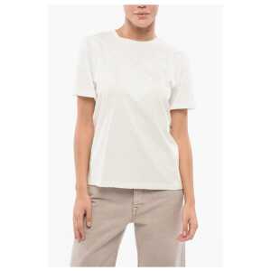PINKO Cotton UNDER WORLD Crew-neck T-shirt with Fringes