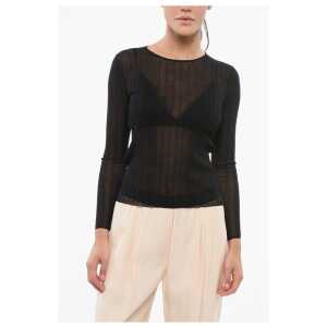 PINKO Ribbed Sheer Long Sleeve Top