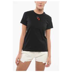PINKO Cotton Crew-neck TRAPANI T-shirt with Contrasting Hearts