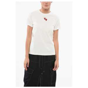 PINKO Cotton Crew-neck TRAPANI T-shirt with Contrasting Hearts