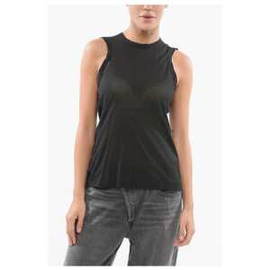 Roberto Collina Semi-Sheer Cotton Blend Crew Neck Top
