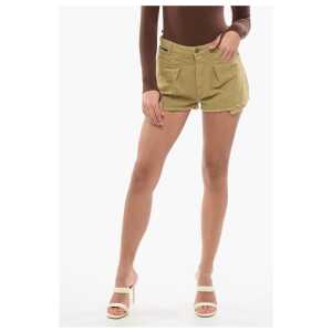PINKO Frayed Hem Cotton Twill Single Pleat Shorts