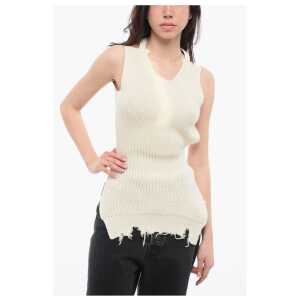 Maison Margiela MM6 Bare Back Knitted Top with Fringed Hem