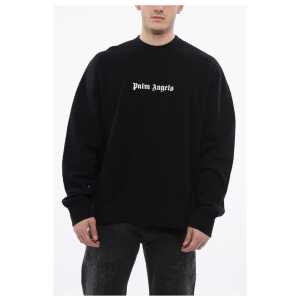 Palm Angels Logo Print Brushed Cotton Crewneck Sweatshirt