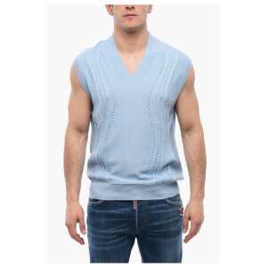 Viktor & Rolf Cable Knit Cotton Blend Vest with V Neck