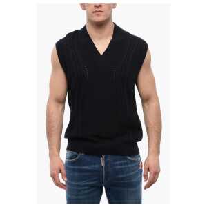 Viktor & Rolf Cable Knit Cotton Blend Vest with V Neck