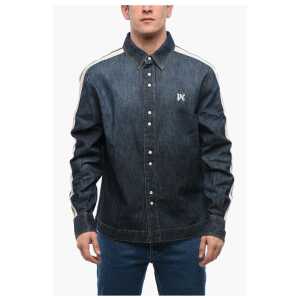 Palm Angels Denim Track Shirt with Tape Detail