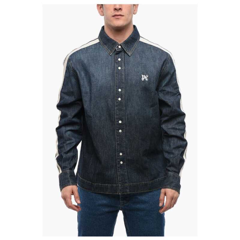 Palm Angels Denim Track Shirt with Tape Detail, theFeinheit