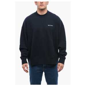 Palm Angels Crew Neck Brushed Cotton Sweatshirt with Embroidered Logo