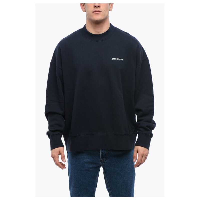 Palm Angels Crew Neck Brushed Cotton Sweatshirt with Embroidered Logo, theFeinheit