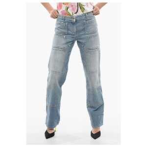 Palm Angels Light Washed Straight Fit Jeans With Knee-Panel