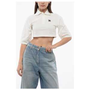 Palm Angels Short Sleeved Cropped Polo With Embroidered Logo