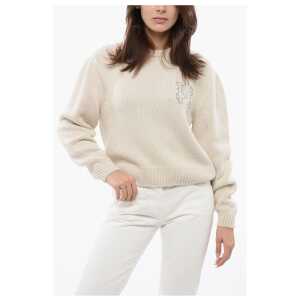 Palm Angels Wool Blend Crewneck Sweater With Studded Logo