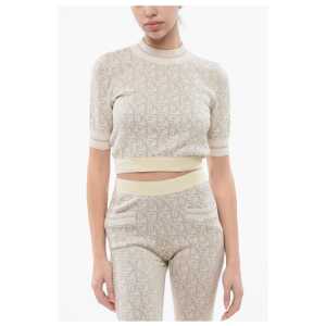 Palm Angels Monogram Jacquard Cropped Top With Logoed Band