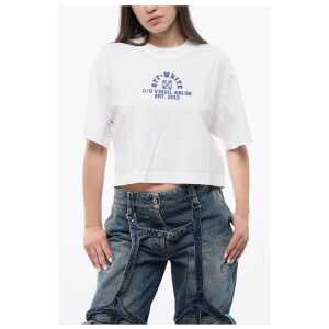 Off-White Cropped Crew-neck T-shirt with Frontal Print