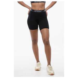 Off-White Biker Shorts with Logoed Elastic Band